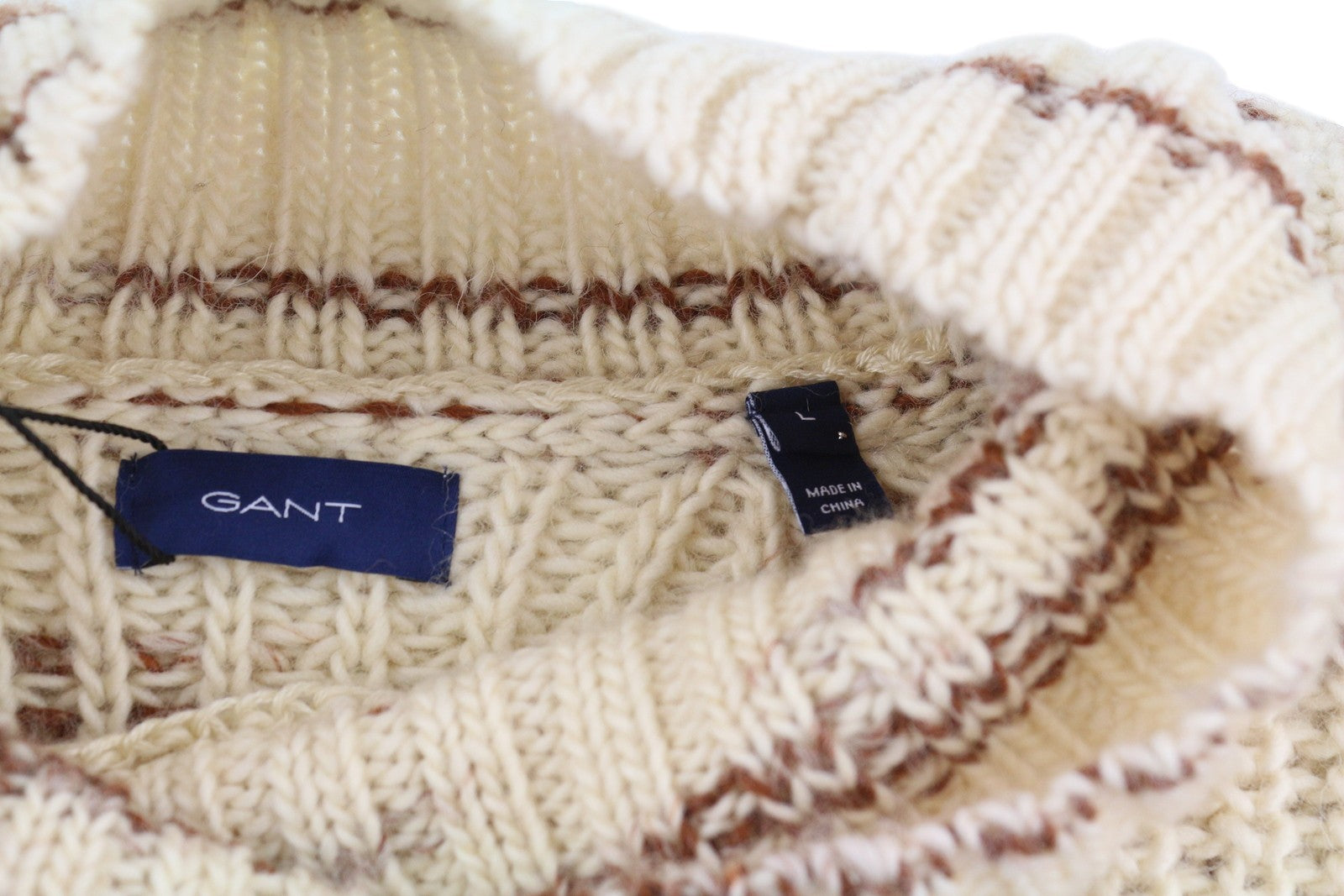 GANT daugiaspalvis vėžlio spalvos moteriškas megztinis L dydžio smėlio spalvos vilnonis, tvirtai megztas raštuotas megztinis 