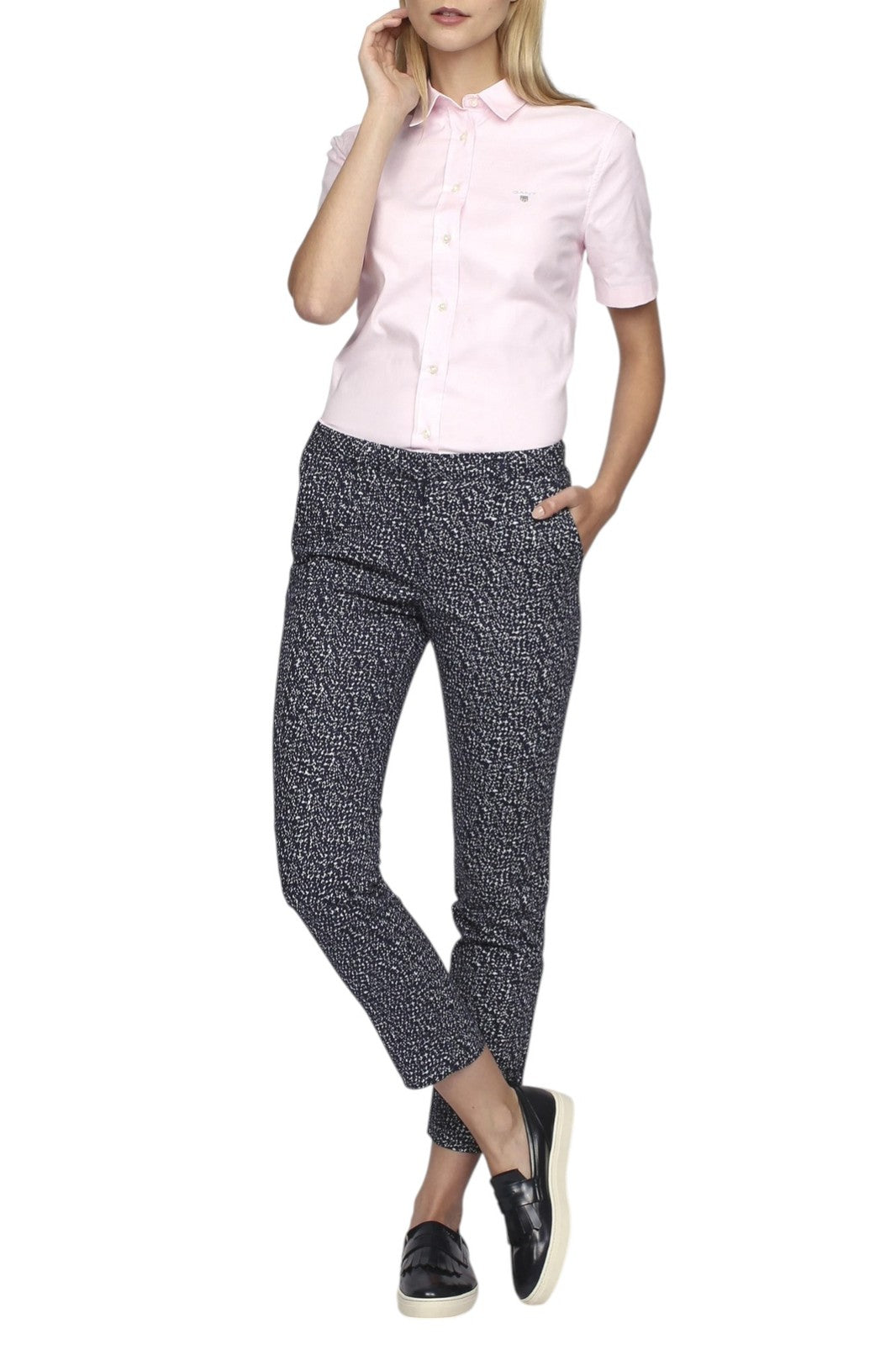 GANT Floral Camo trumpintos laisvos moteriškos kelnės EU34 mėlynos, priglundančios, chino stiliaus, su užtrauktuku 