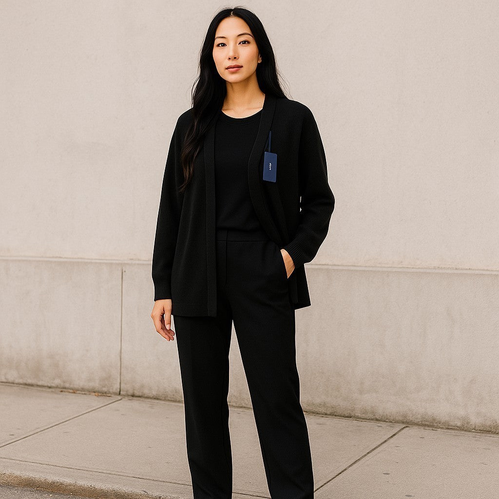 GANT Ribbed Lambswool Cardigan Womens Megztinis Black Long Rankovėmis Laisvalaikio 