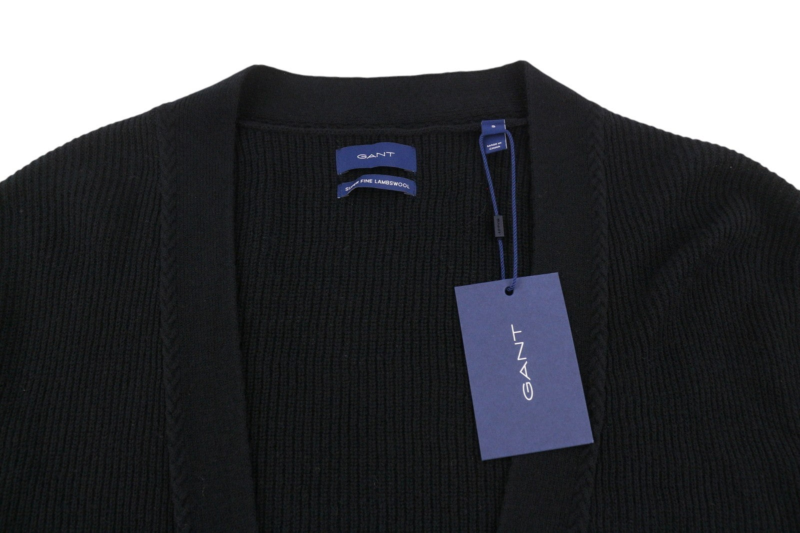 GANT Ribbed Lambswool Cardigan Womens Megztinis Black Long Rankovėmis Laisvalaikio 