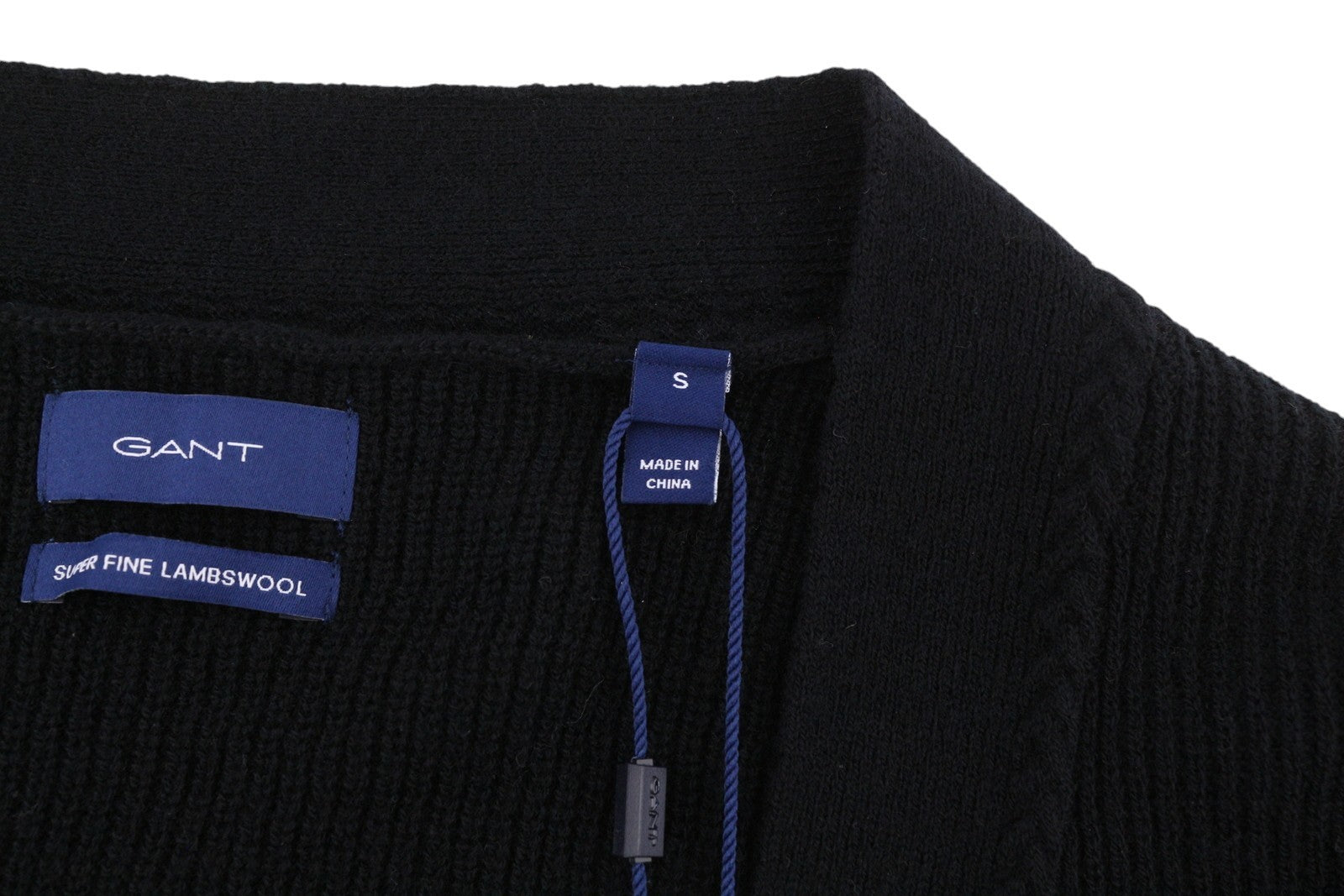 GANT Ribbed Lambswool Cardigan Womens Megztinis Black Long Rankovėmis Laisvalaikio 