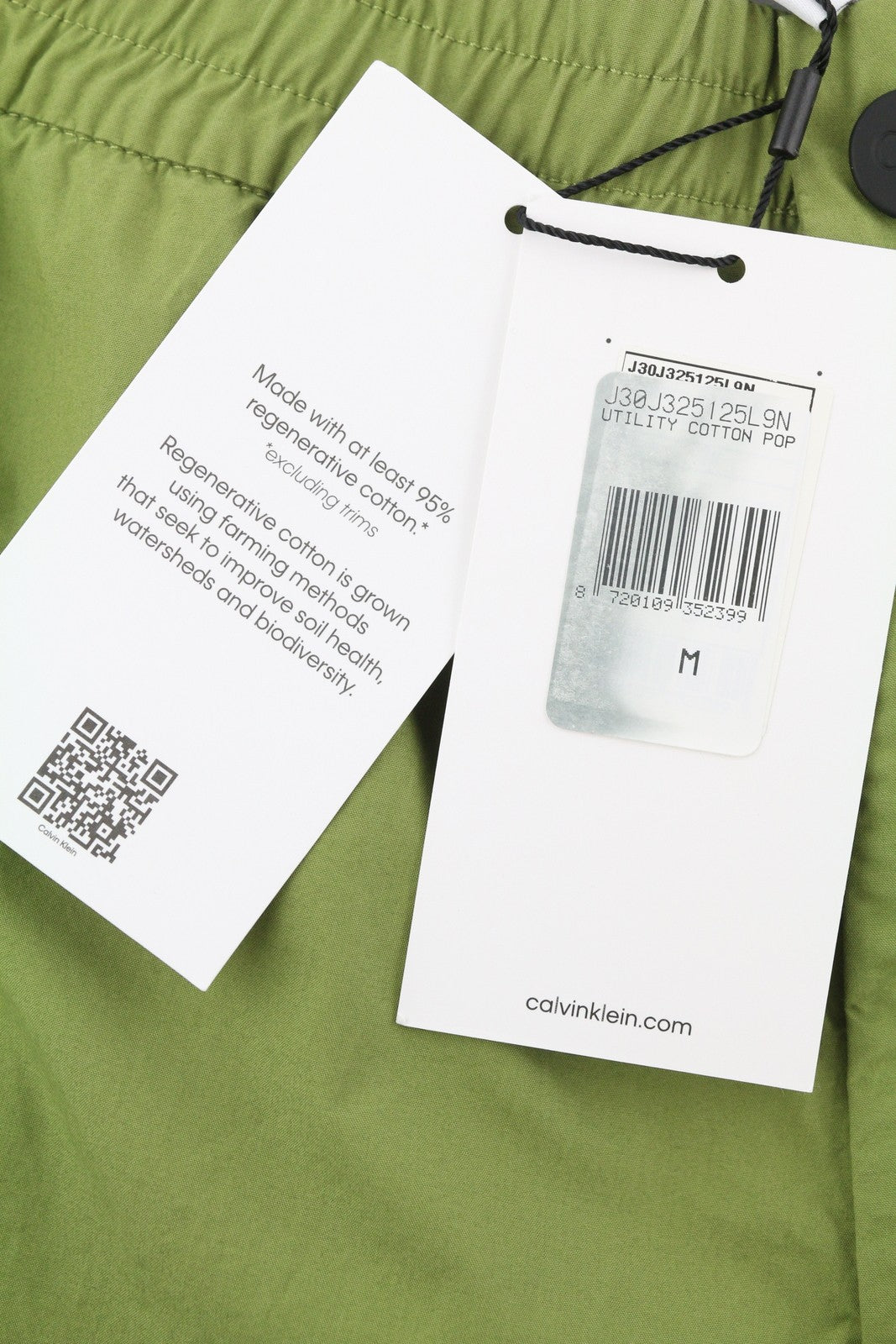 CALVIN KLEIN Utility Cotton Pop vyriškos kelnės M žalios su elastingu juosmeniu ir užtrauktuku