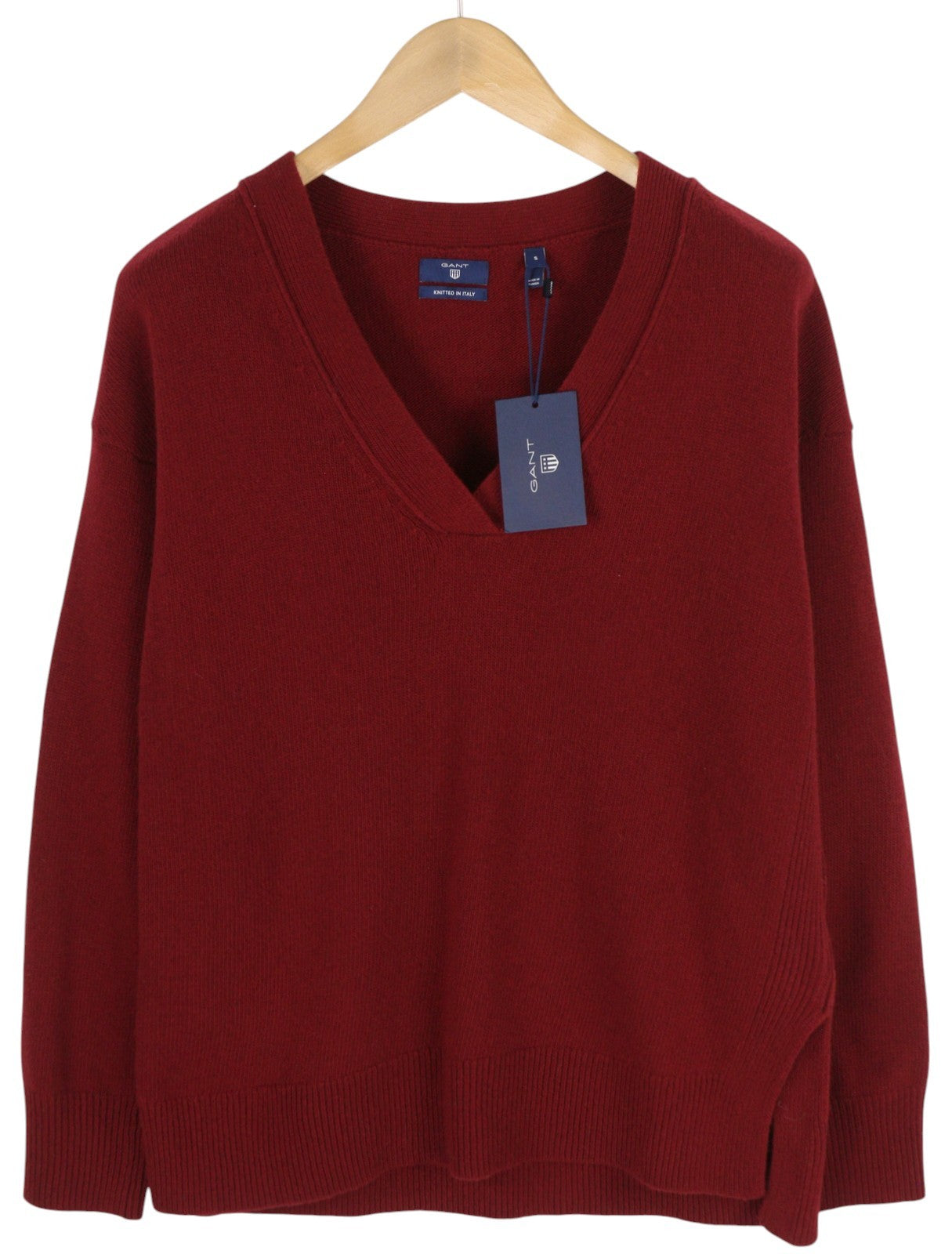 GANT Lambswool Cashmere V-Neck moteriškas megztinis S Burgundiško tamsaus mezgimo 