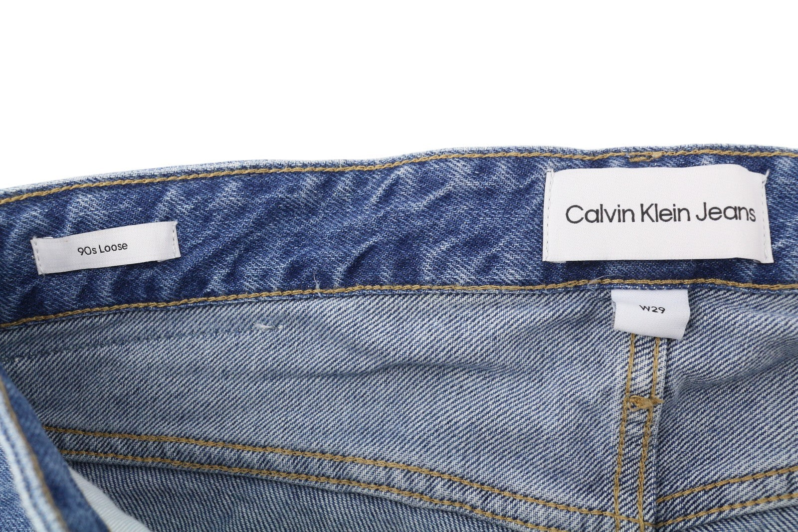 CALVIN KLEIN 90-ųjų laisvi krovininiai vyriški džinsai W29 mėlyni džinsai su užtrauktuku, laisvalaikio stiliumi 
