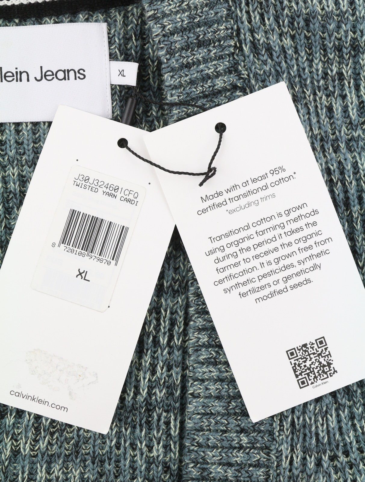 CALVIN KLEIN susukto siūlų kardiganas vyrams, XL dydžio, įvairiaspalvis, su sagomis, rekomenduojama kaina – 129 € 