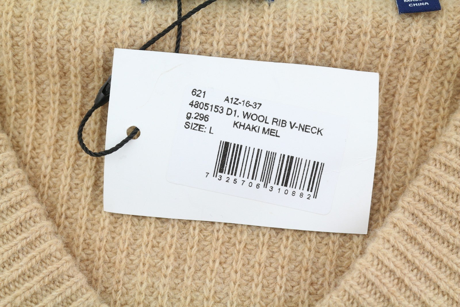 GANT vilnonis juostelių formos V formos iškirptės moteriškas megztinis L dydžio, smėlio spalvos, megztas, laisvo kirpimo, megztinis 