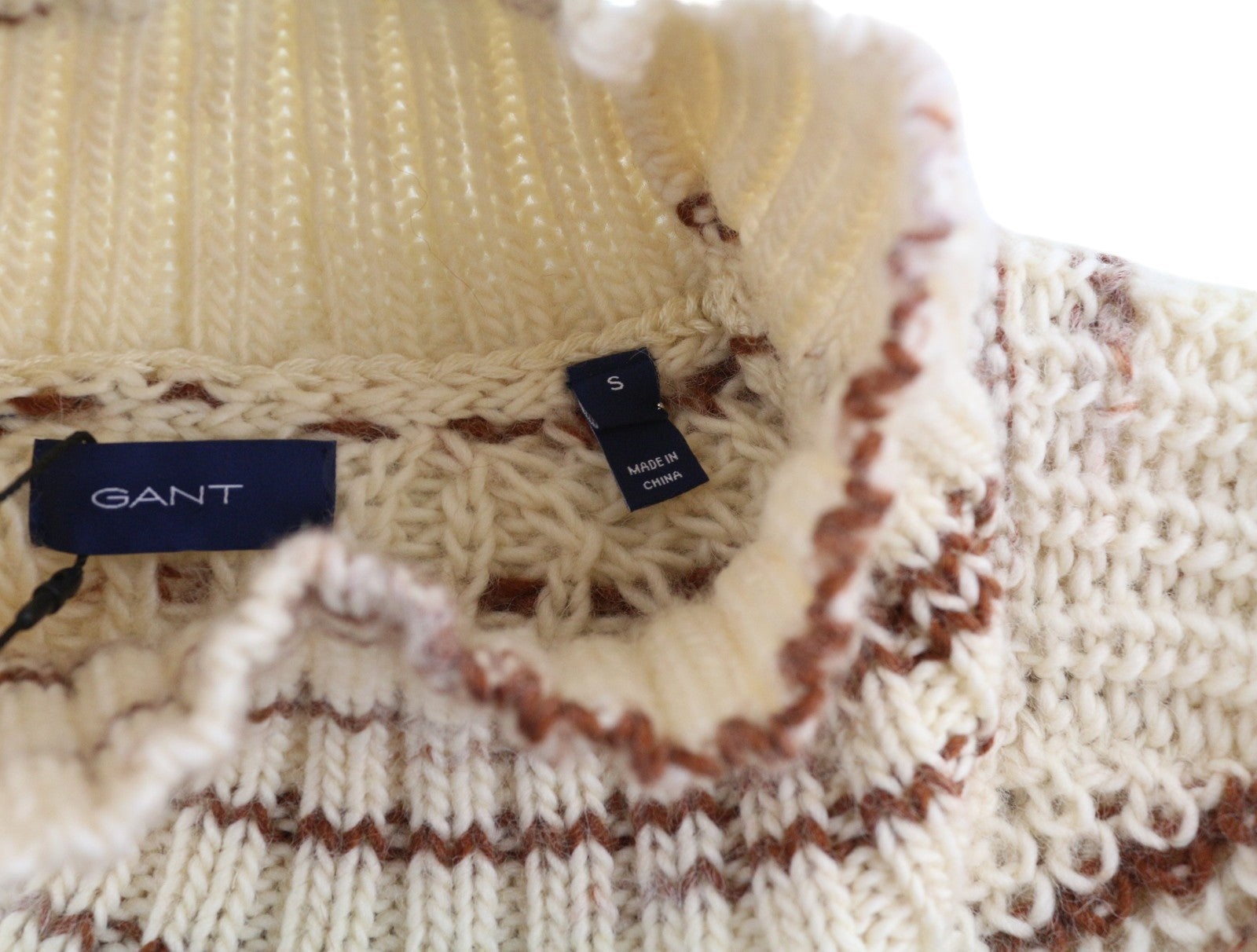 GANT daugiaspalvis vėžlio spalvos moteriškas megztinis S smėlio spalvos vilnonis, tvirtai megztas raštuotas megztinis 