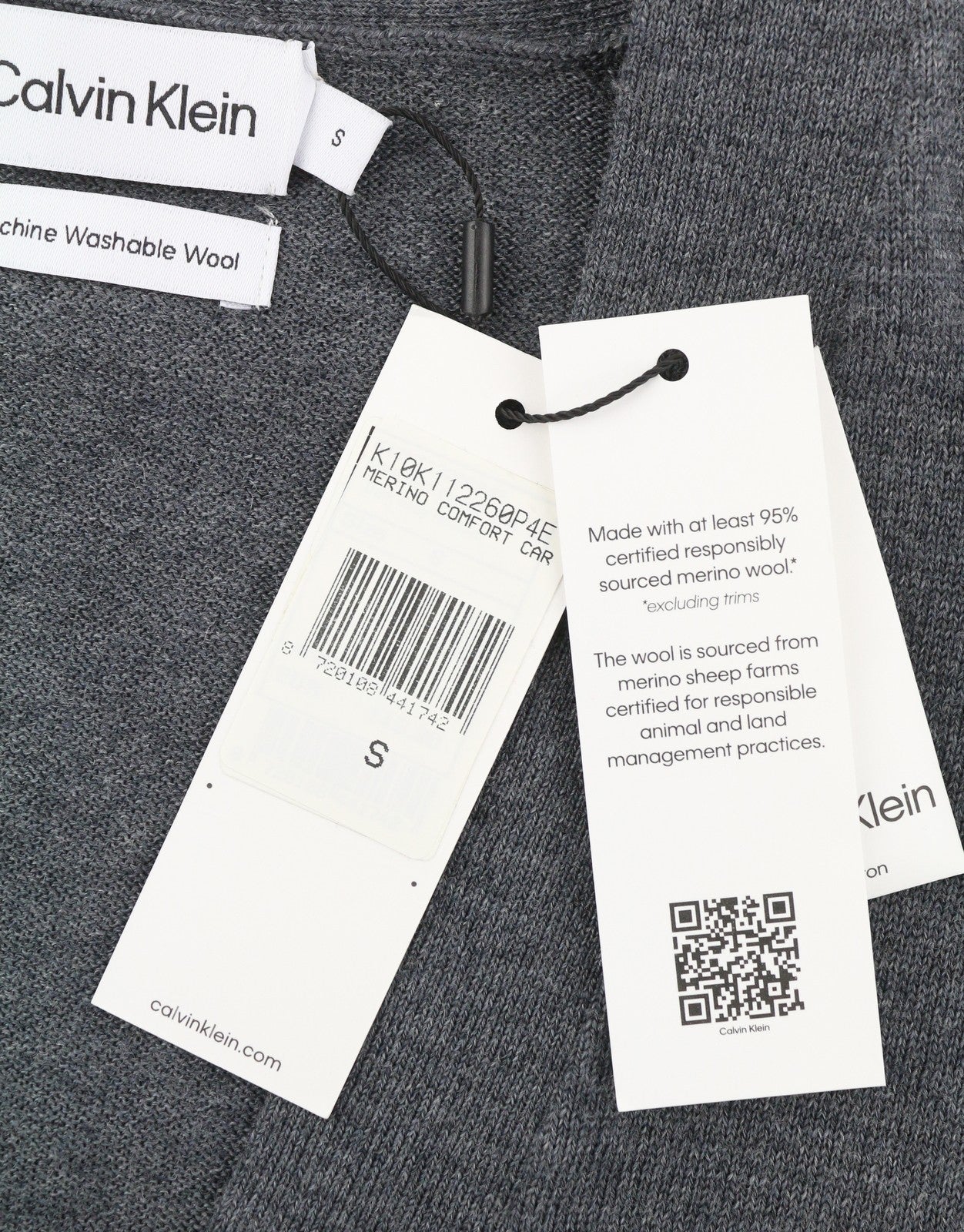 CALVIN KLEIN Merino Comfort kardiganas vyrams, megztinis S, pilkas melanžas, megztinis su sagomis 
