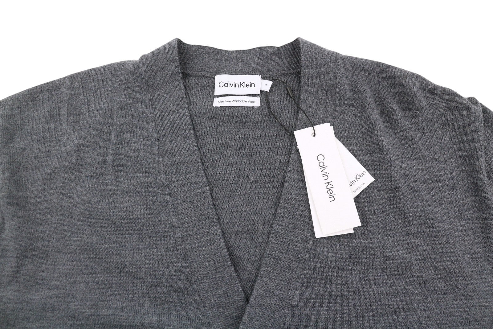 CALVIN KLEIN Merino Comfort kardiganas vyrams, megztinis S, pilkas melanžas, megztinis su sagomis 