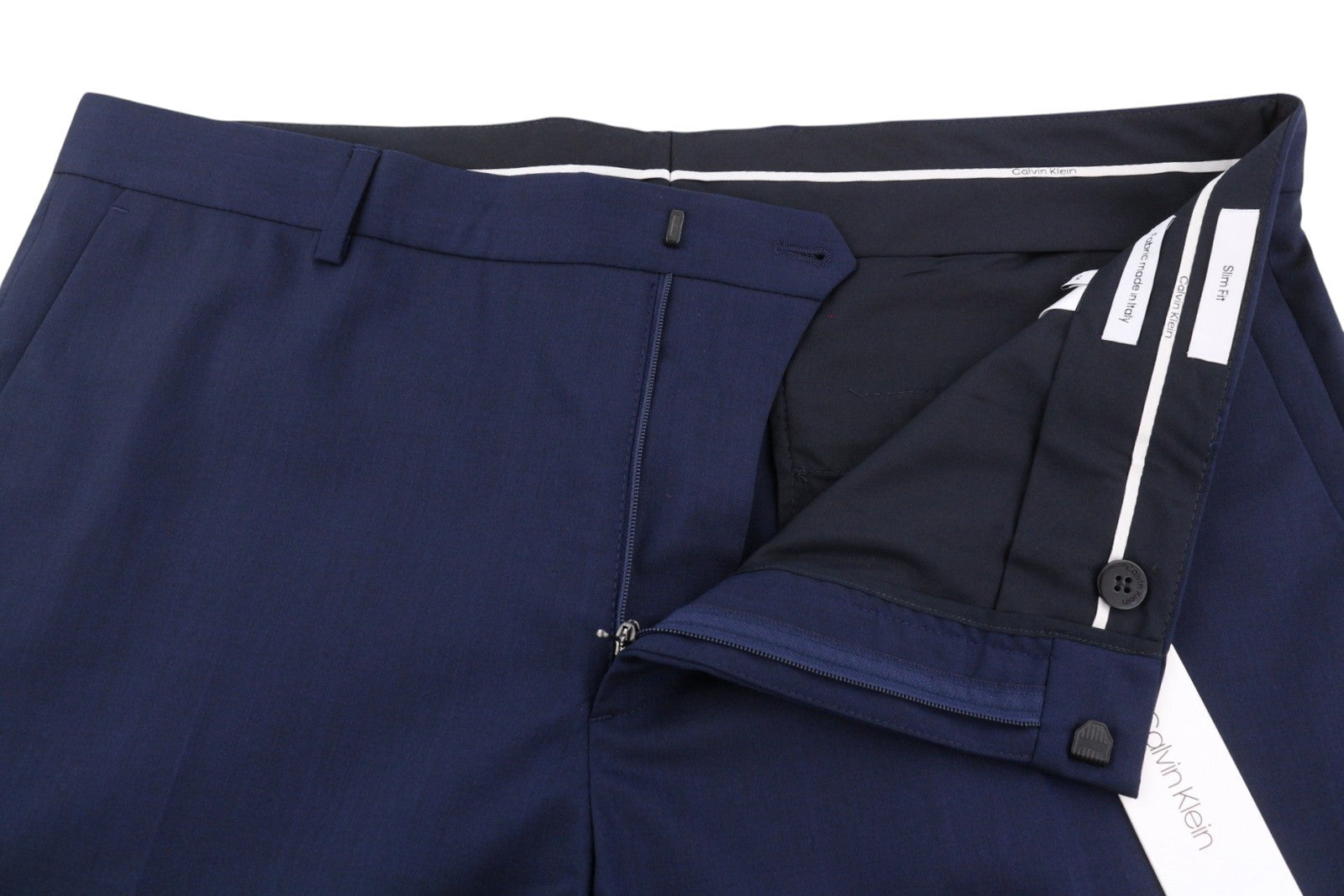 CALVIN KLEIN tamprios vilnos plonos vyriškos kelnės W38 mėlynos plokščia priekine dalimi klasikinės RRP 139 € 