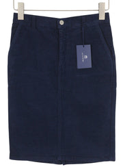 GANT moteriškas sijonas, EU36, tamsiai mėlynas velvetas, su užtrauktuku, kišenėmis, pieštuko formos, iki kelių.