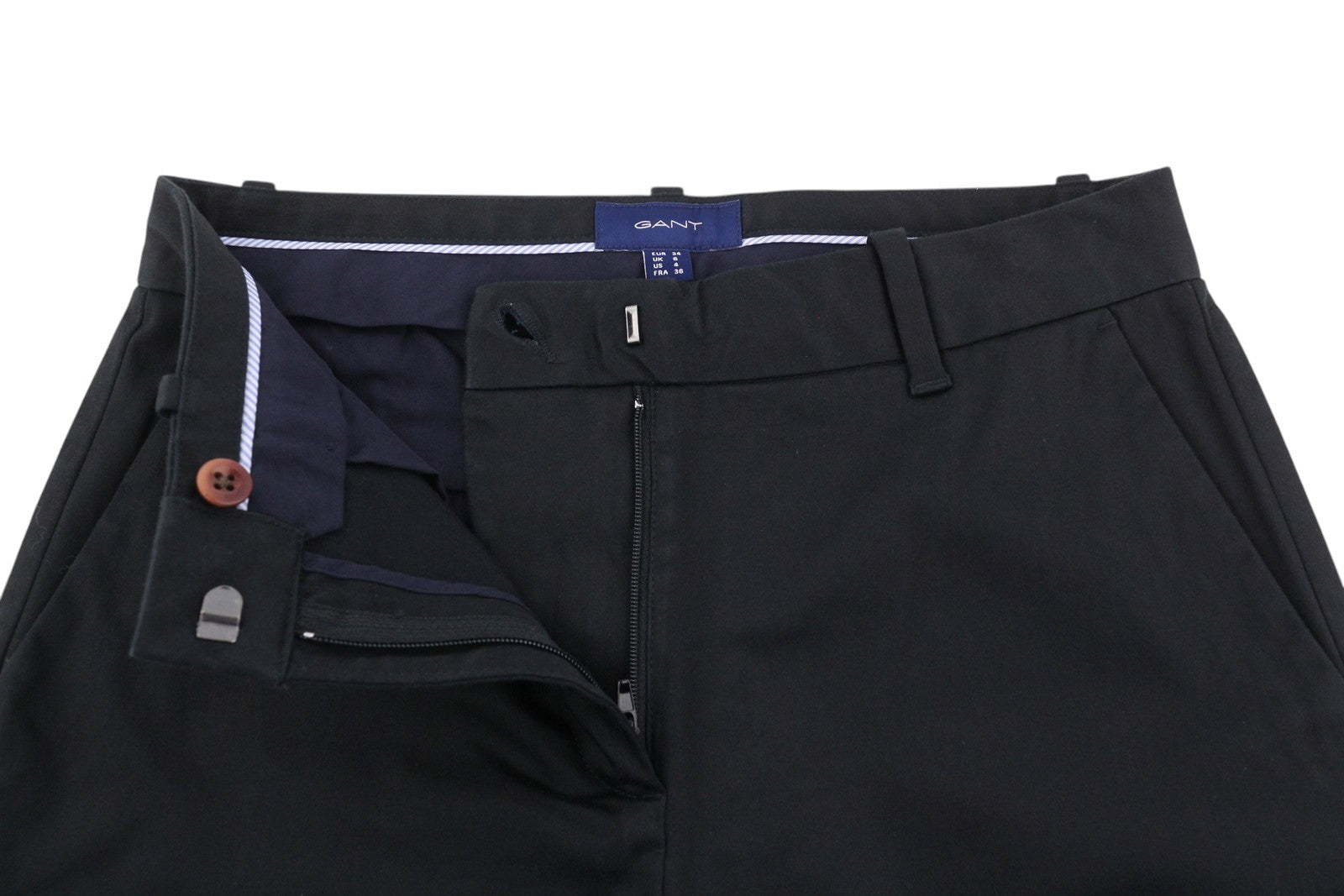 GANT Tp Satin Slack moteriškos kelnės EU34 juodos techniškai paruoštos plonos plokščia priekine dalimi klasikinės 