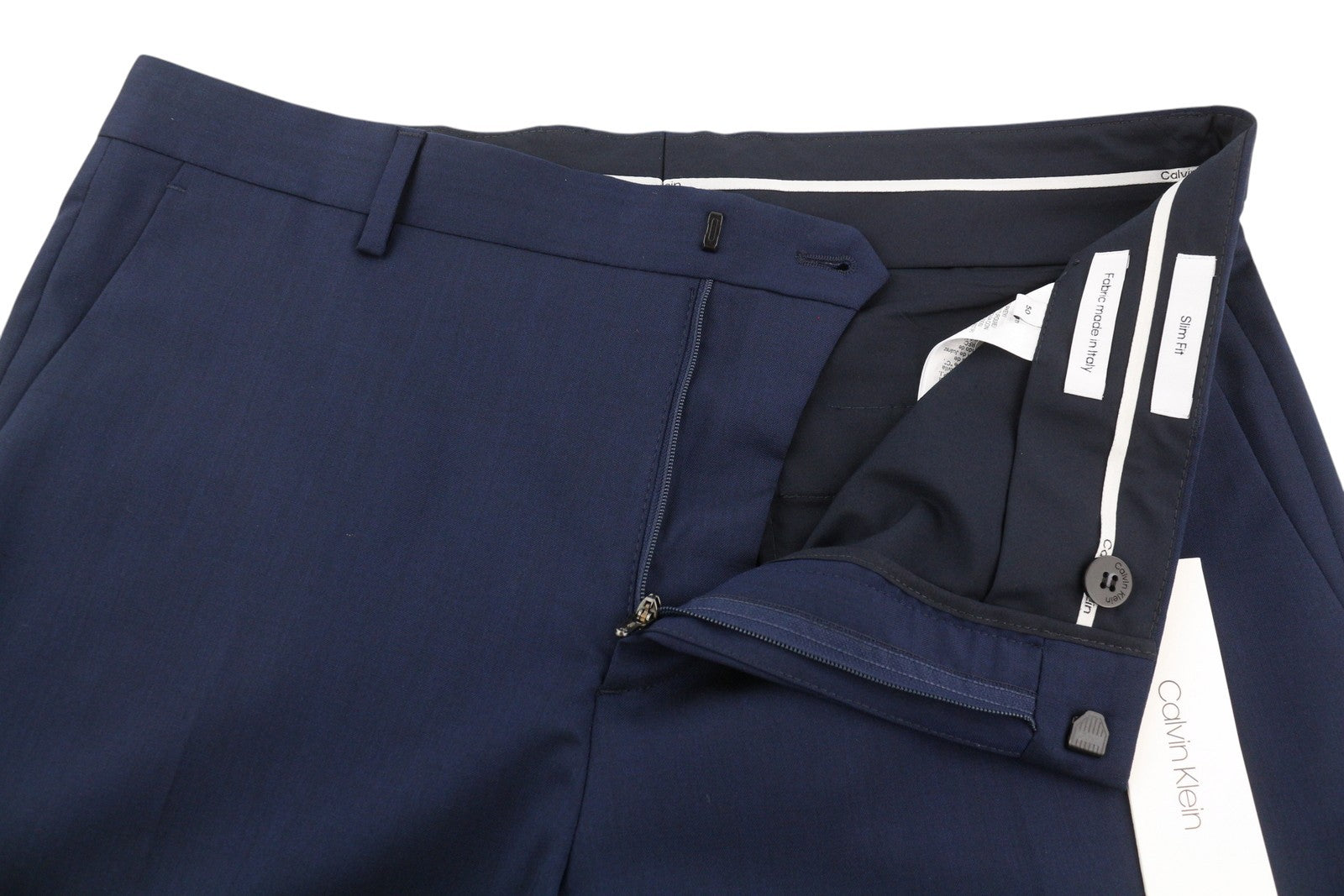 CALVIN KLEIN tamprios vilnos plonos vyriškos kelnės W34 mėlynos plokščia priekine dalimi klasikinės RRP 139 € 