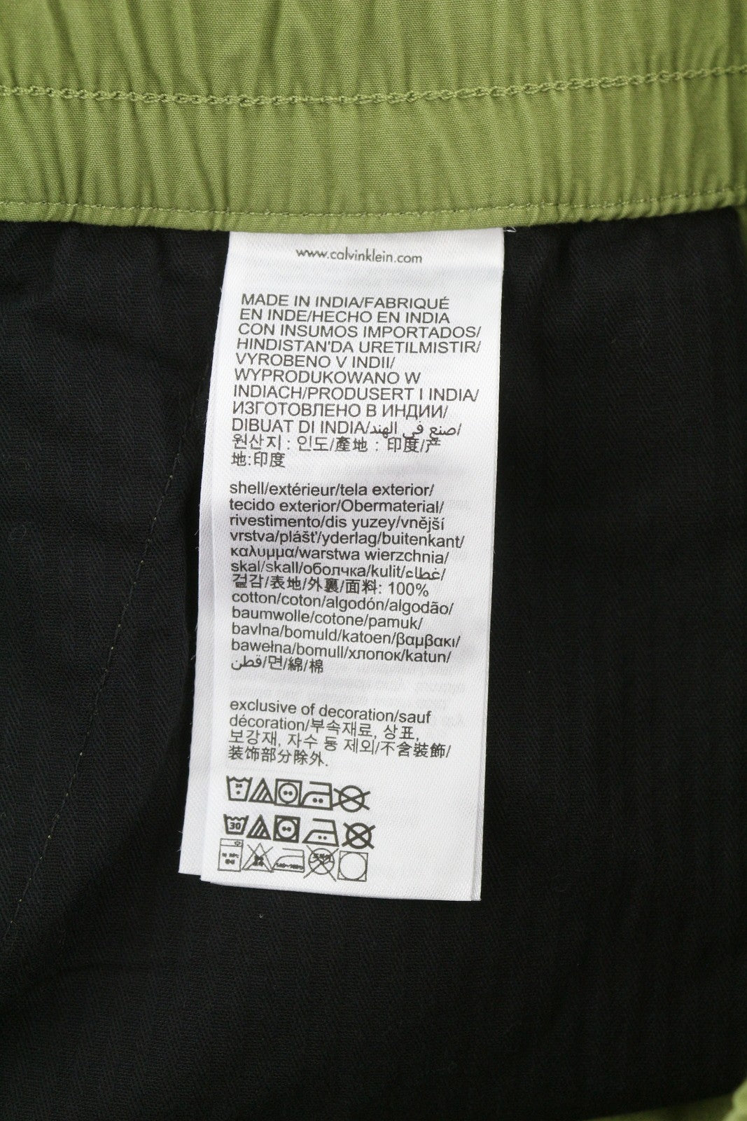 CALVIN KLEIN Utility Cotton Pop vyriškos kelnės, L dydžio, žalios, su elastingu juosmeniu, užtrauktuku.