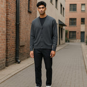 CALVIN KLEIN Merino Comfort kardiganas vyrams, 2XL, pilkas melanžas, megztas su sagomis 