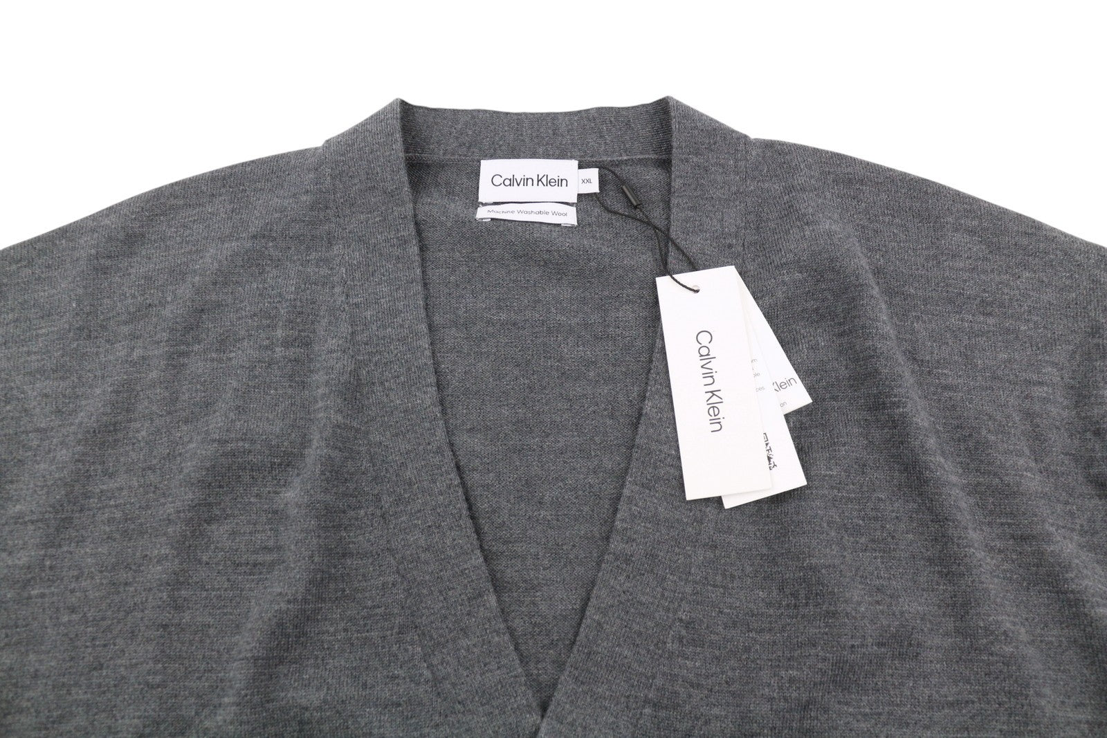 CALVIN KLEIN Merino Comfort kardiganas vyrams, 2XL, pilkas melanžas, megztas su sagomis 