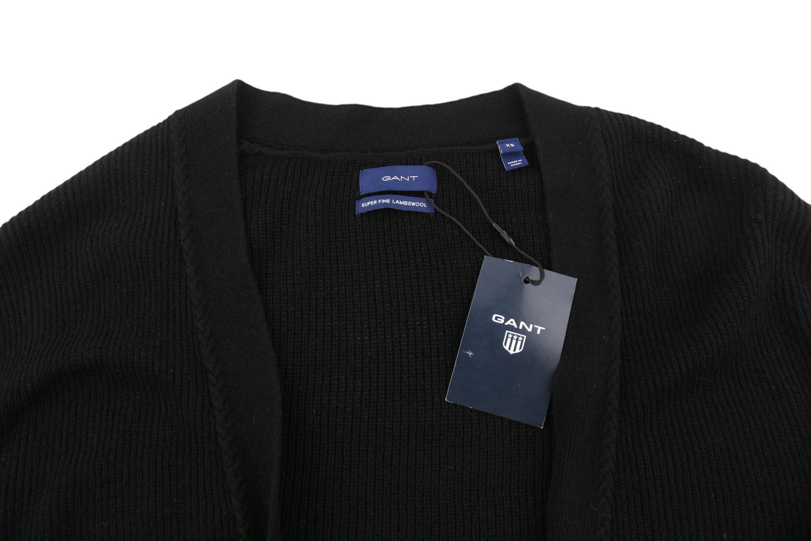 GANT Ribbed Lambswool Cardigan Womens Megztinis XS Juodas Megztinis Ilgomis Rankovėmis Su Diržu 