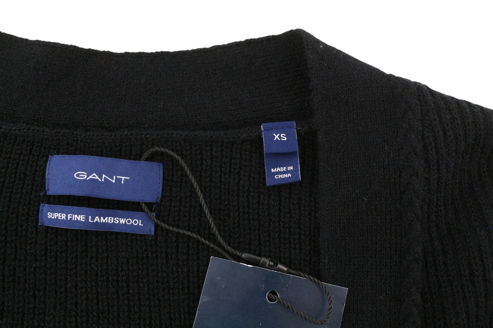 GANT Ribbed Lambswool Cardigan Womens Megztinis XS Juodas Megztinis Ilgomis Rankovėmis Su Diržu 