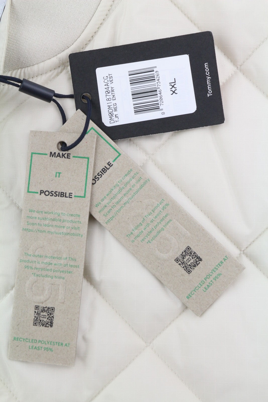 TOMMY HILFIGER Tjm Reg Entry Vest vyriška liemenė, 2XL, balta, dygsniuota, RRP 149 € 