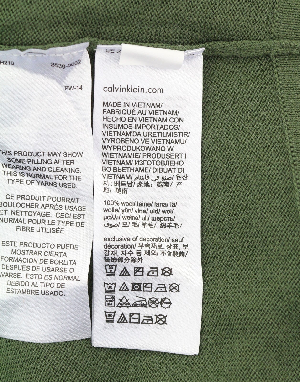 CALVIN KLEIN Merino Mock Neck Vyriškas Megztinis M Žalias Vilnonis Tvirtas Megztinis Su Logotipu 