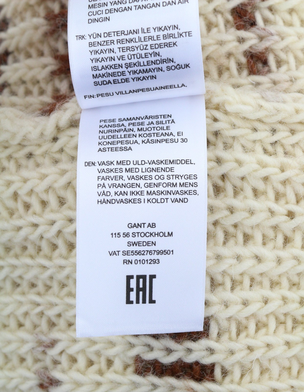 GANT daugiaspalvis vėžlio spalvos moteriškas megztinis M smėlio spalvos vilnonis, tvirtai megztas raštuotas megztinis 