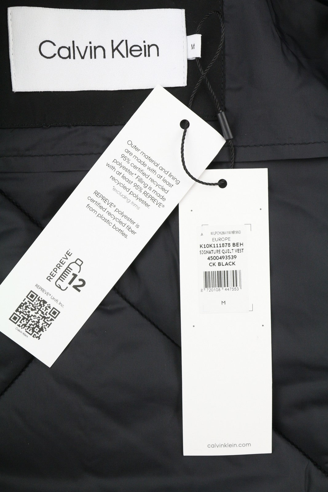 CALVIN KLEIN Signature Quilt vyriška liemenė M, juoda, paminkštinta bomber liemenė, rekomenduojama kaina – 279 USD 