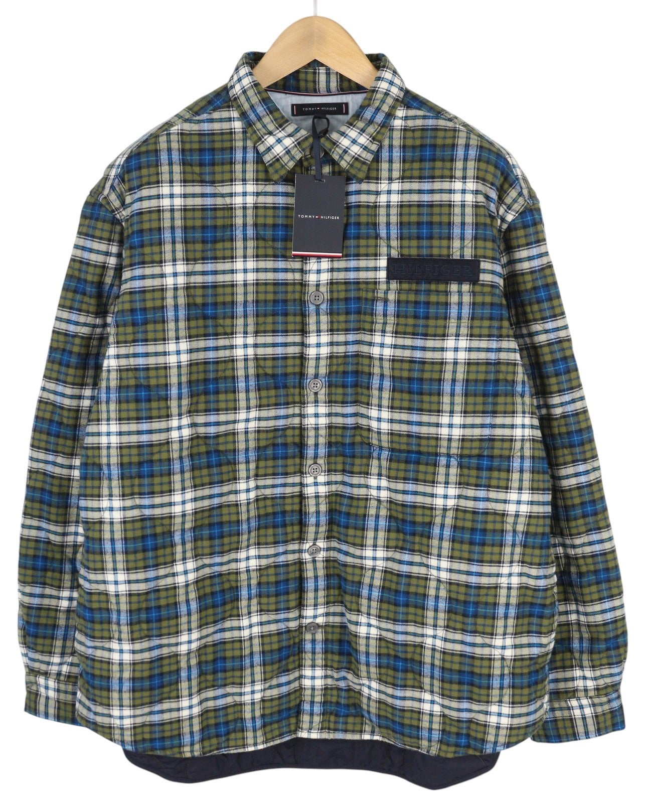 TOMMY HILFIGER languotas dygsniuotas marškinėlių tipo vyriškas švarkas, L dydžio, su sagomis ir paminkštintu pamušalu. 