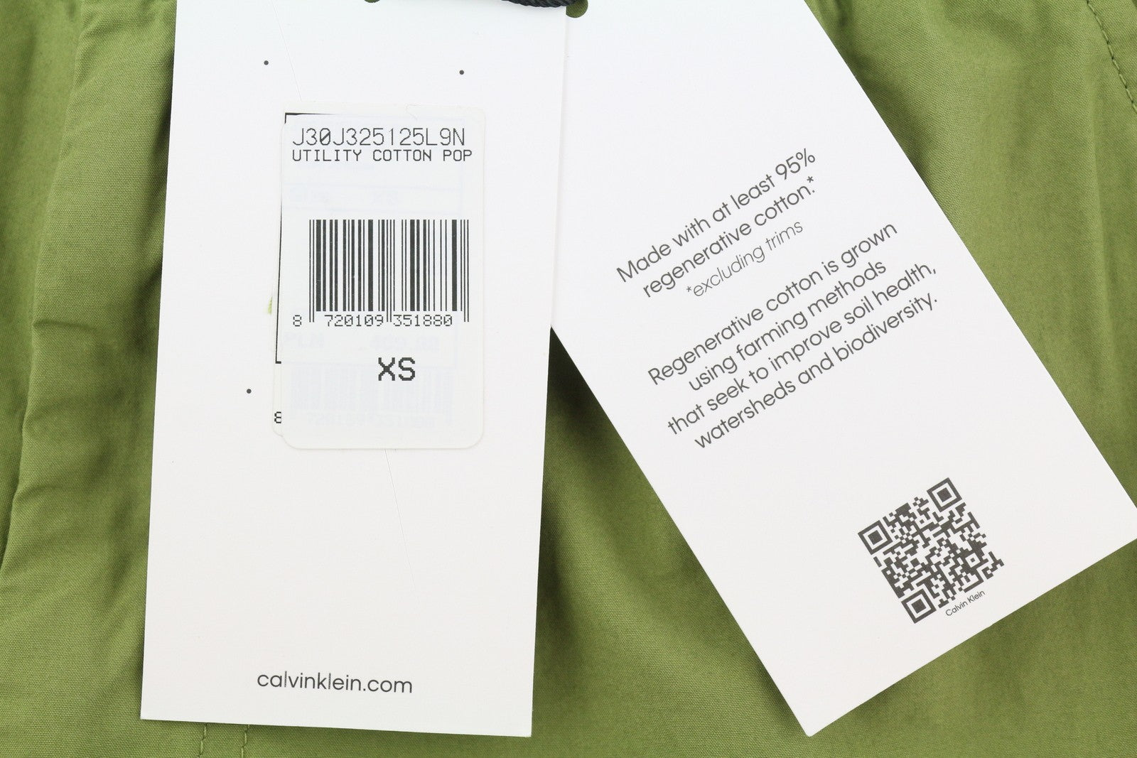 CALVIN KLEIN Utility Cotton Pop vyriškos kelnės XS, žalios, su elastingu juosmeniu, užtrauktuku