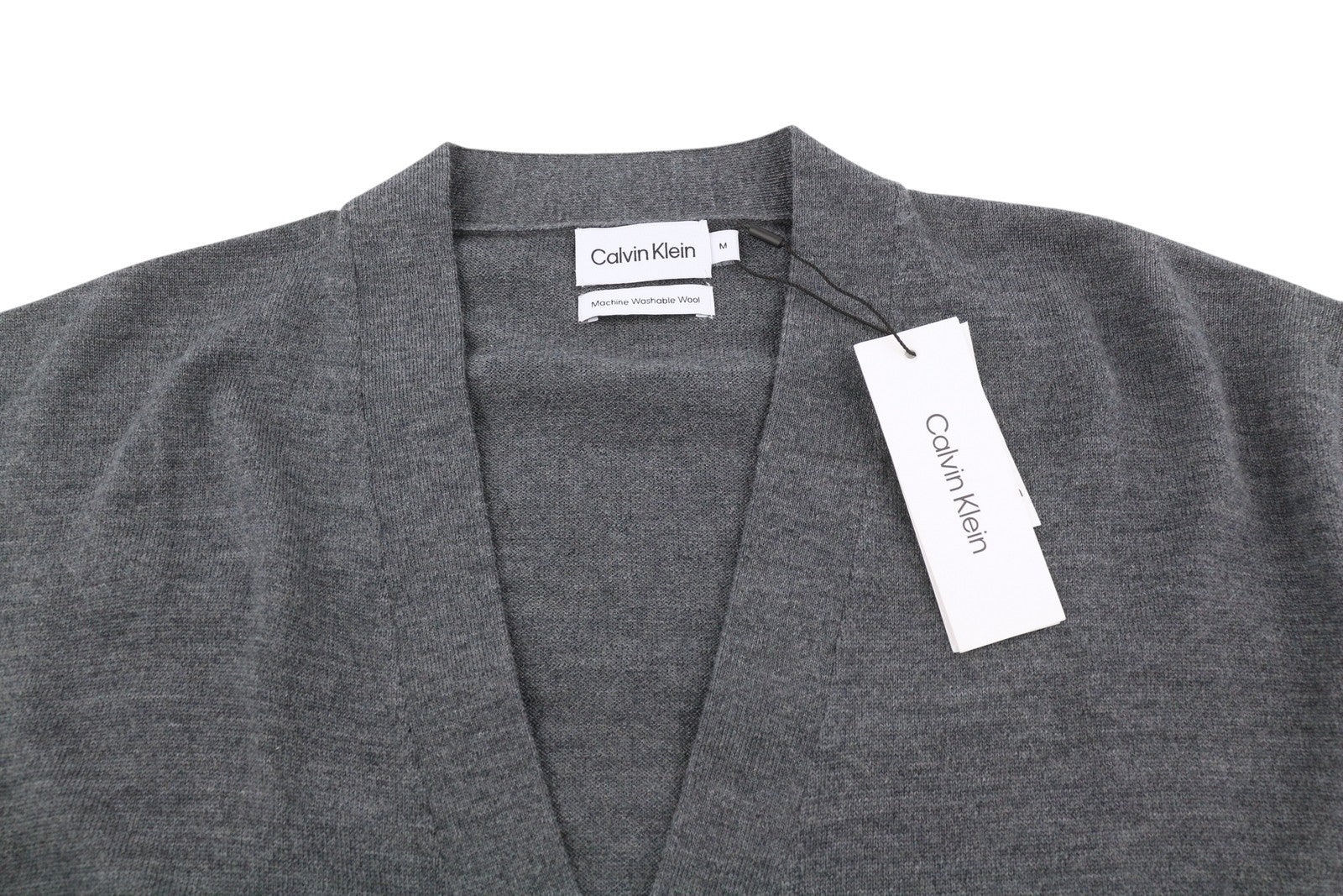 CALVIN KLEIN Merino Comfort kardiganas vyrams, megztinis M, pilkas melanžas, megztinis su sagomis 