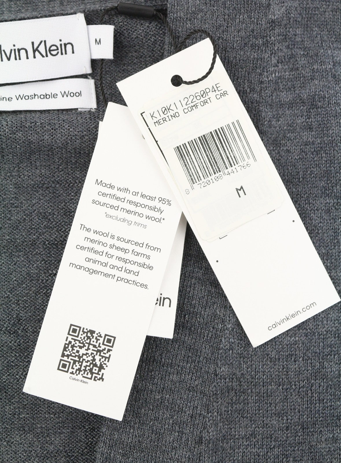 CALVIN KLEIN Merino Comfort kardiganas vyrams, megztinis M, pilkas melanžas, megztinis su sagomis 