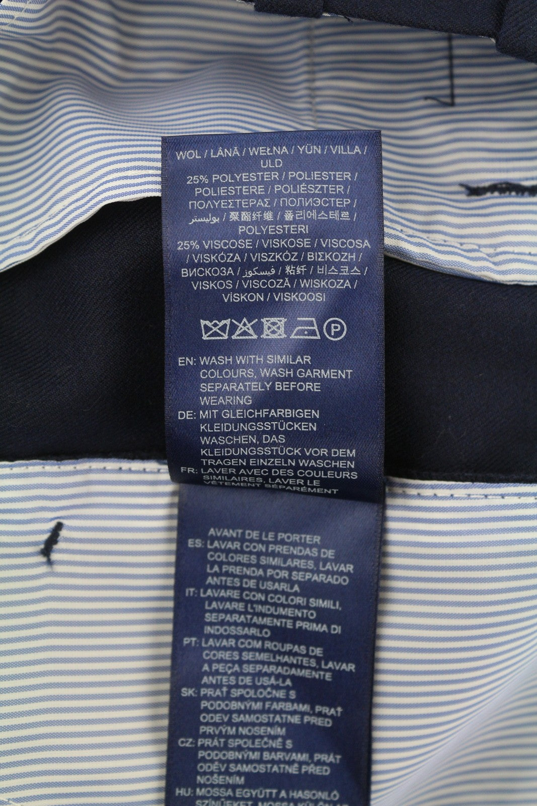 GANT vilnos mišinio HW klostuotos moteriškos kelnės EU34 tamsiai mėlynos platėjančios iki kulkšnių 