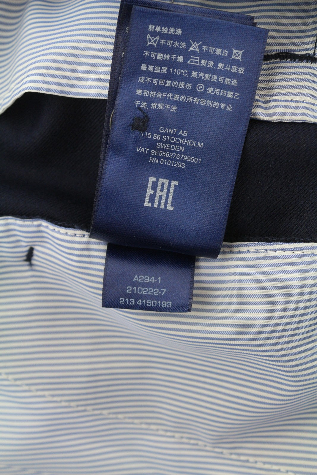 GANT vilnos mišinio HW klostuotos moteriškos kelnės EU34 tamsiai mėlynos platėjančios iki kulkšnių 