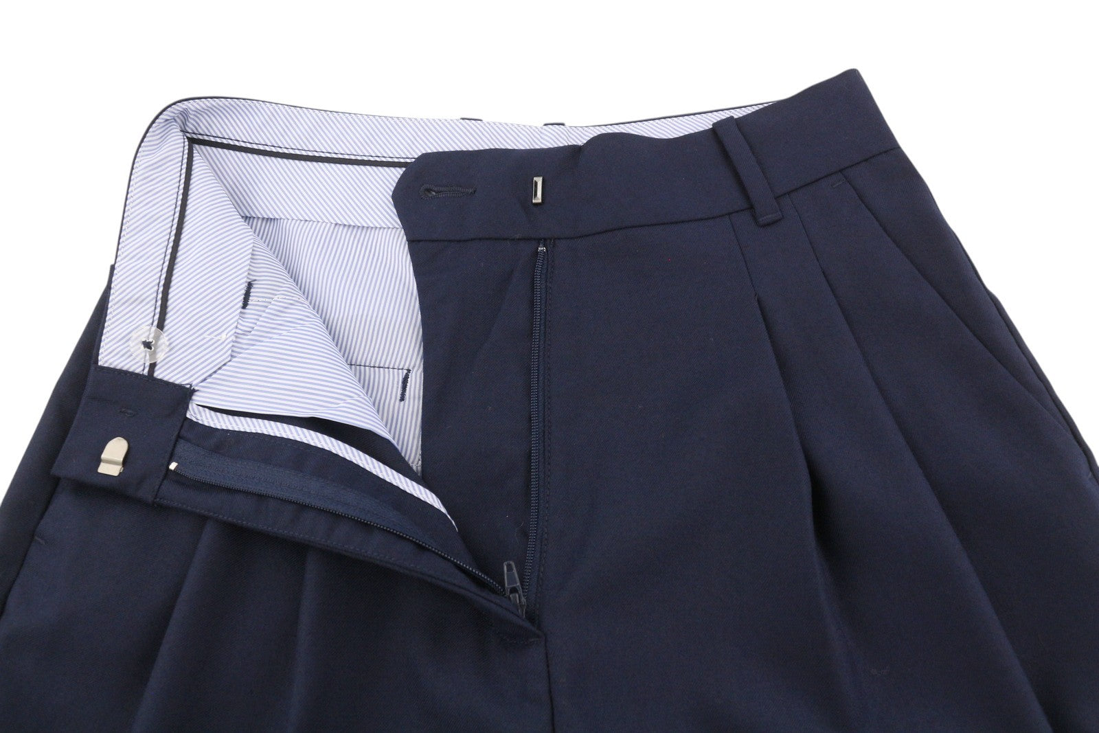 GANT vilnos mišinio HW klostuotos moteriškos kelnės EU34 tamsiai mėlynos platėjančios iki kulkšnių 