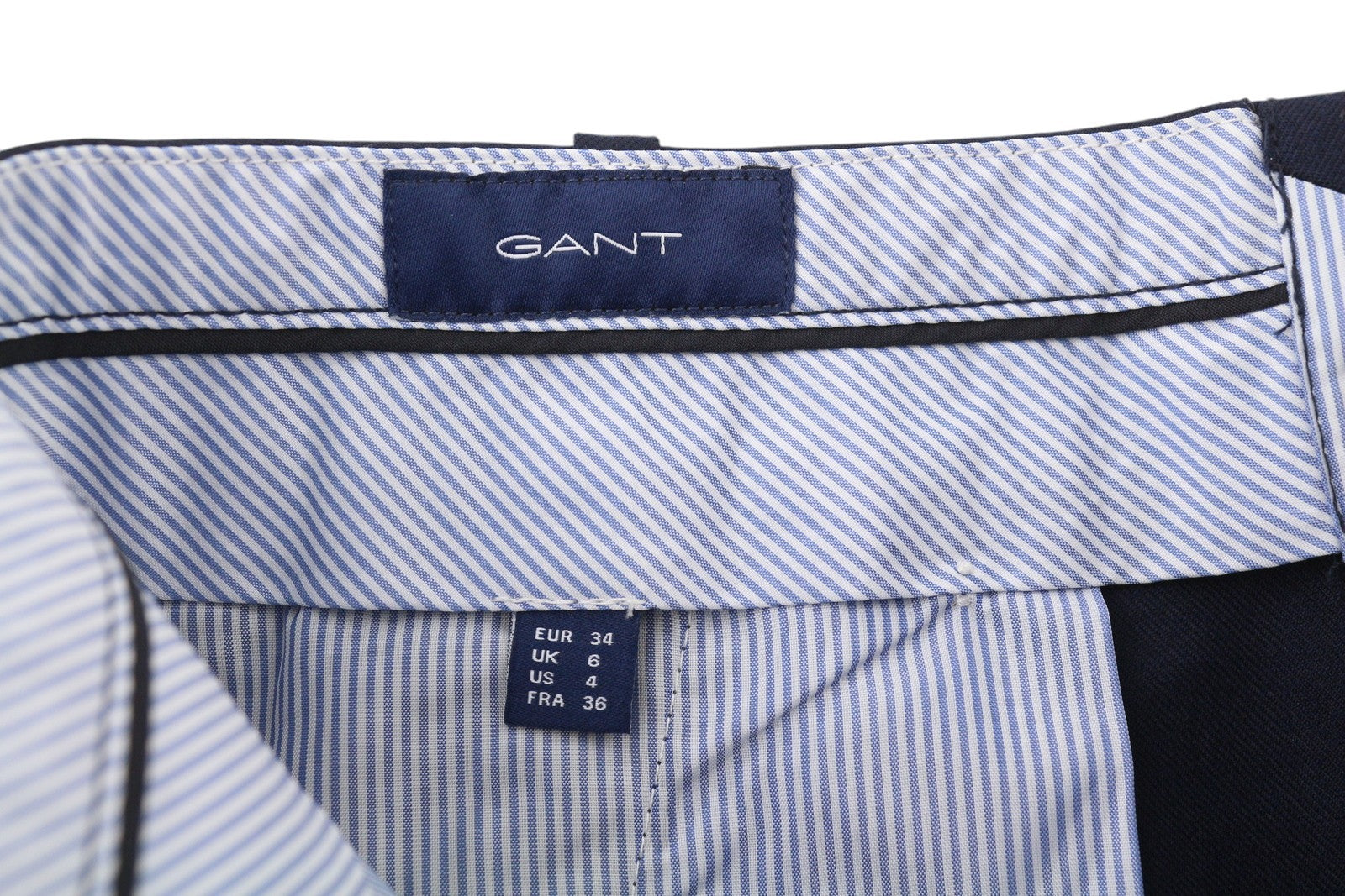 GANT vilnos mišinio HW klostuotos moteriškos kelnės EU34 tamsiai mėlynos platėjančios iki kulkšnių 