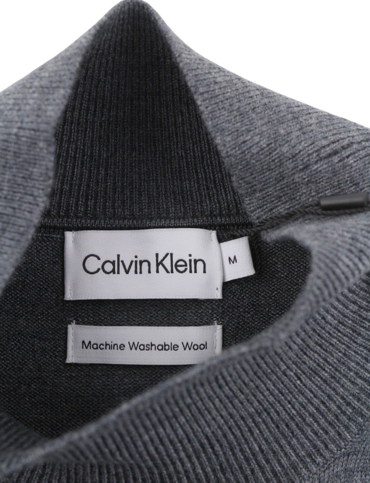 CALVIN KLEIN Merino Mock Neck Vyriškas Megztinis M Pilkas Vilnonis Tvirtas Megztinis Su Logotipu 
