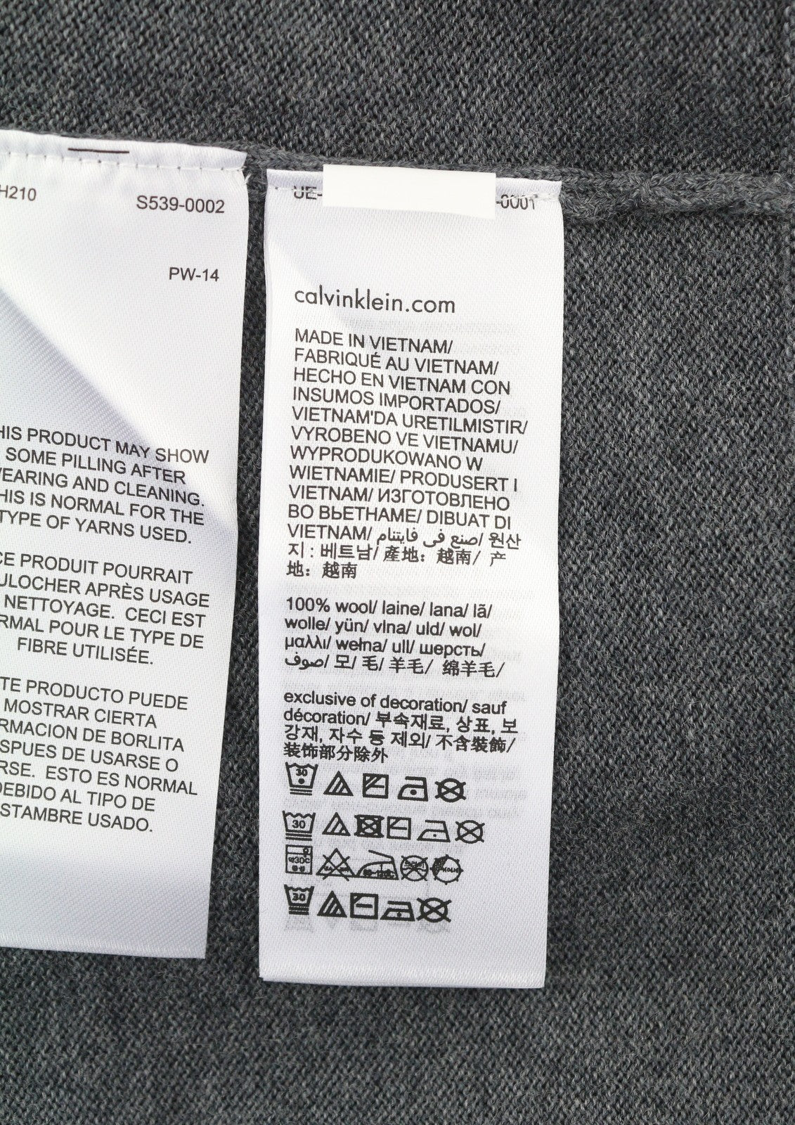 CALVIN KLEIN Merino Mock Neck Vyriškas Megztinis M Pilkas Vilnonis Tvirtas Megztinis Su Logotipu 