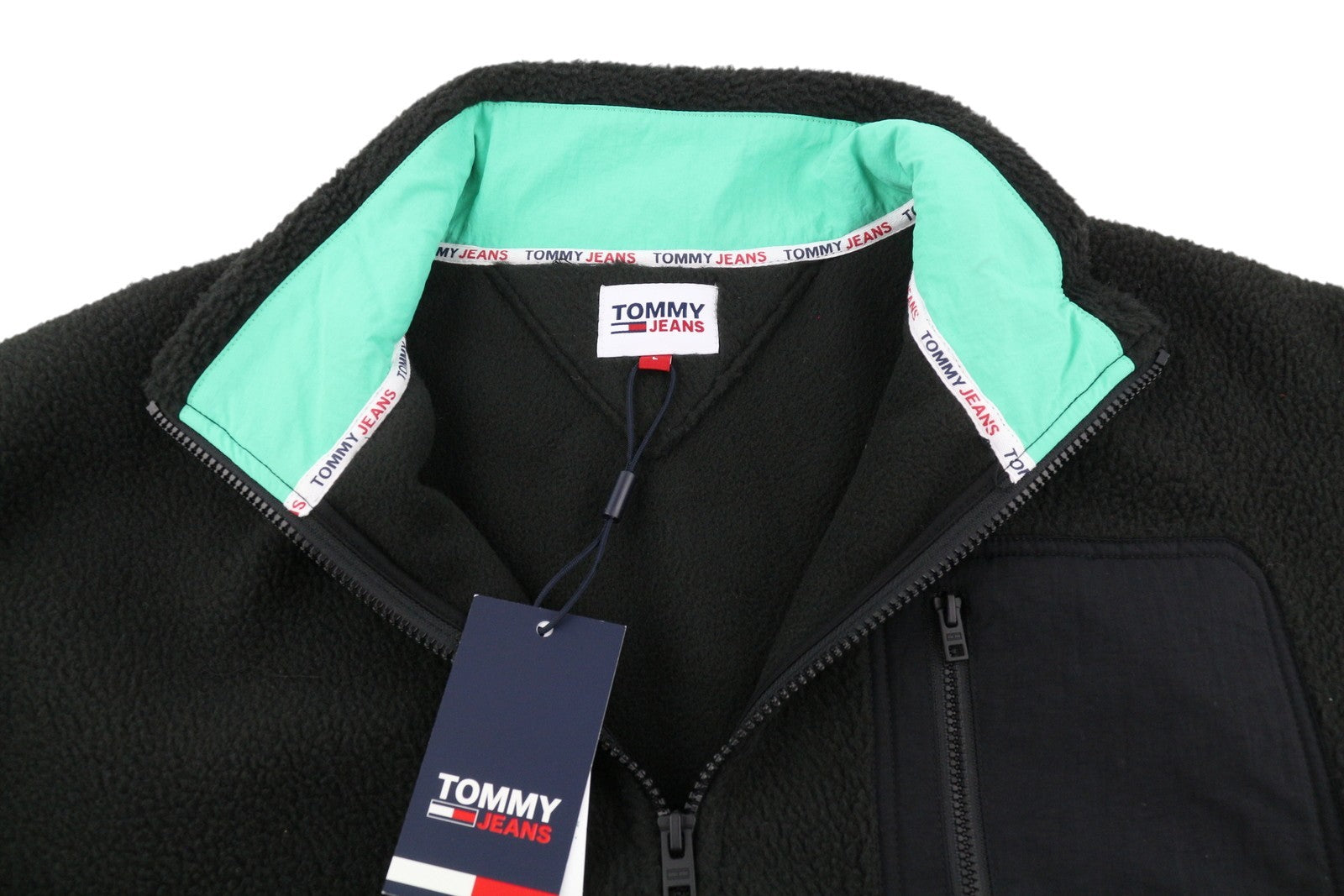 TOMMY HILFIGER Tjm Polar Zip vyriškas megztinis L dydžio, juodas, pūkuotas, flisinis, didelis užtrauktukas 