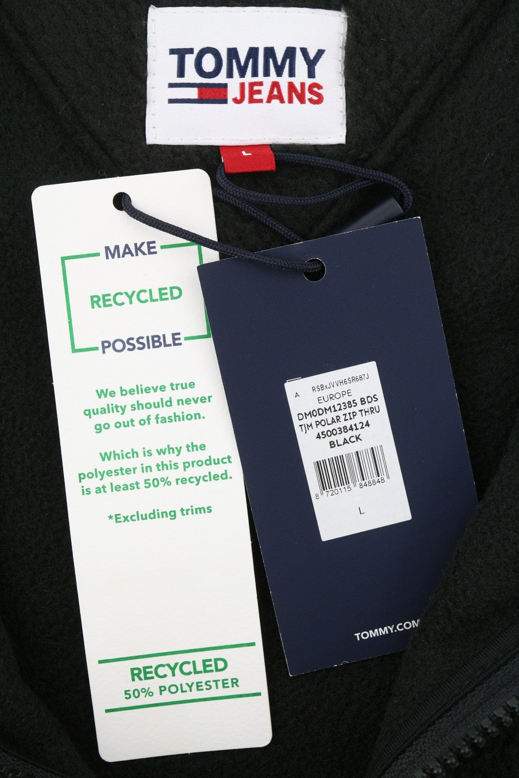 TOMMY HILFIGER Tjm Polar Zip vyriškas megztinis L dydžio, juodas, pūkuotas, flisinis, didelis užtrauktukas 