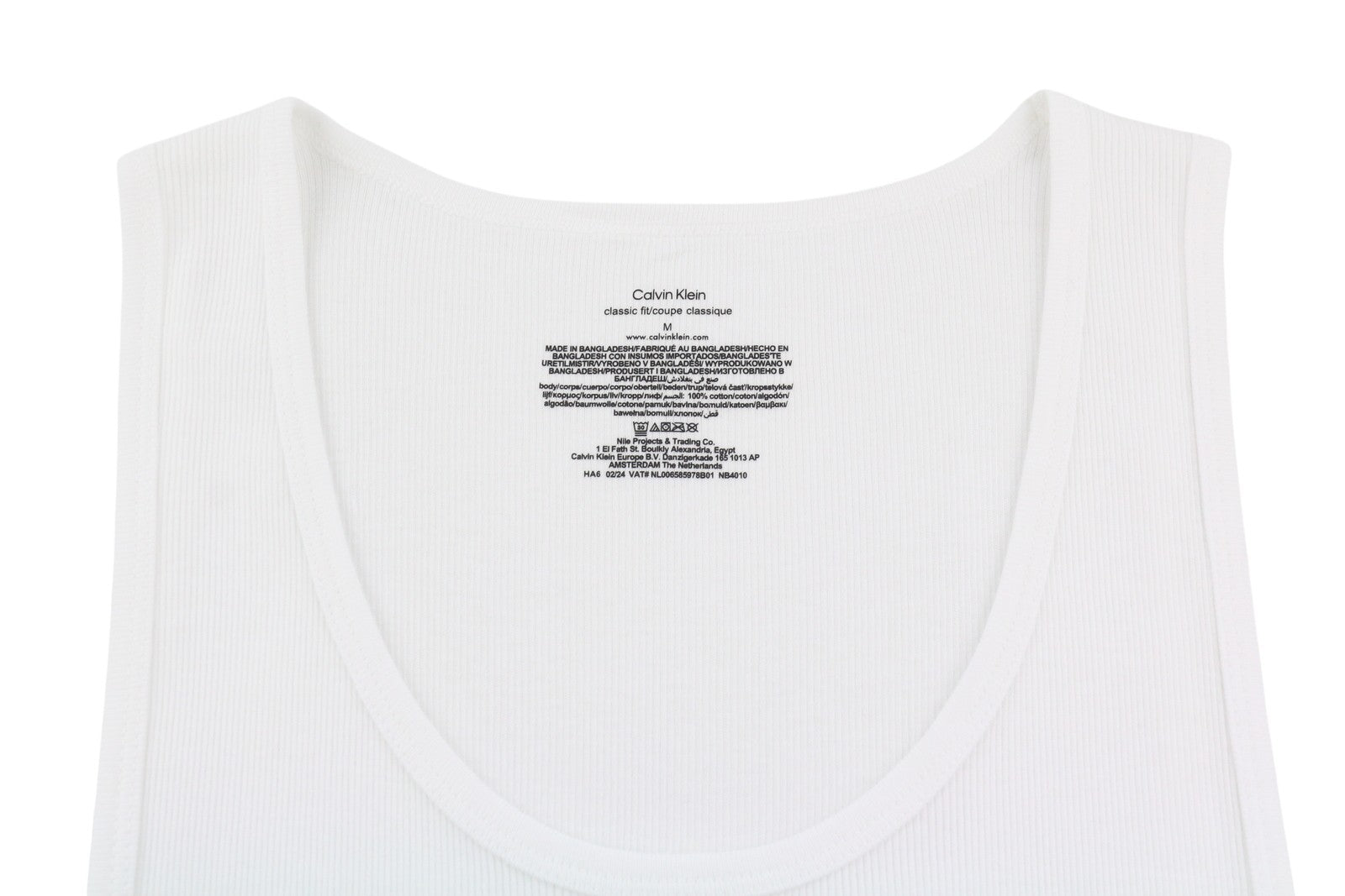 CALVIN KLEIN vyriški marškinėliai M, balti, be rankovių, klasikinio kirpimo, briaunoti apatiniai, 3 vnt. pakuotėje. 