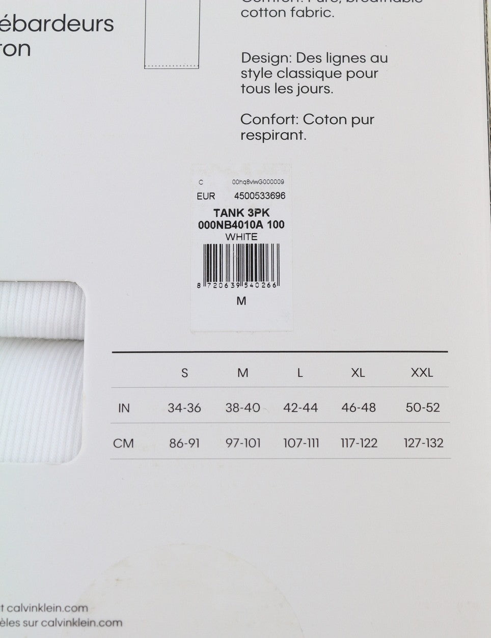 CALVIN KLEIN vyriški marškinėliai M, balti, be rankovių, klasikinio kirpimo, briaunoti apatiniai, 3 vnt. pakuotėje. 