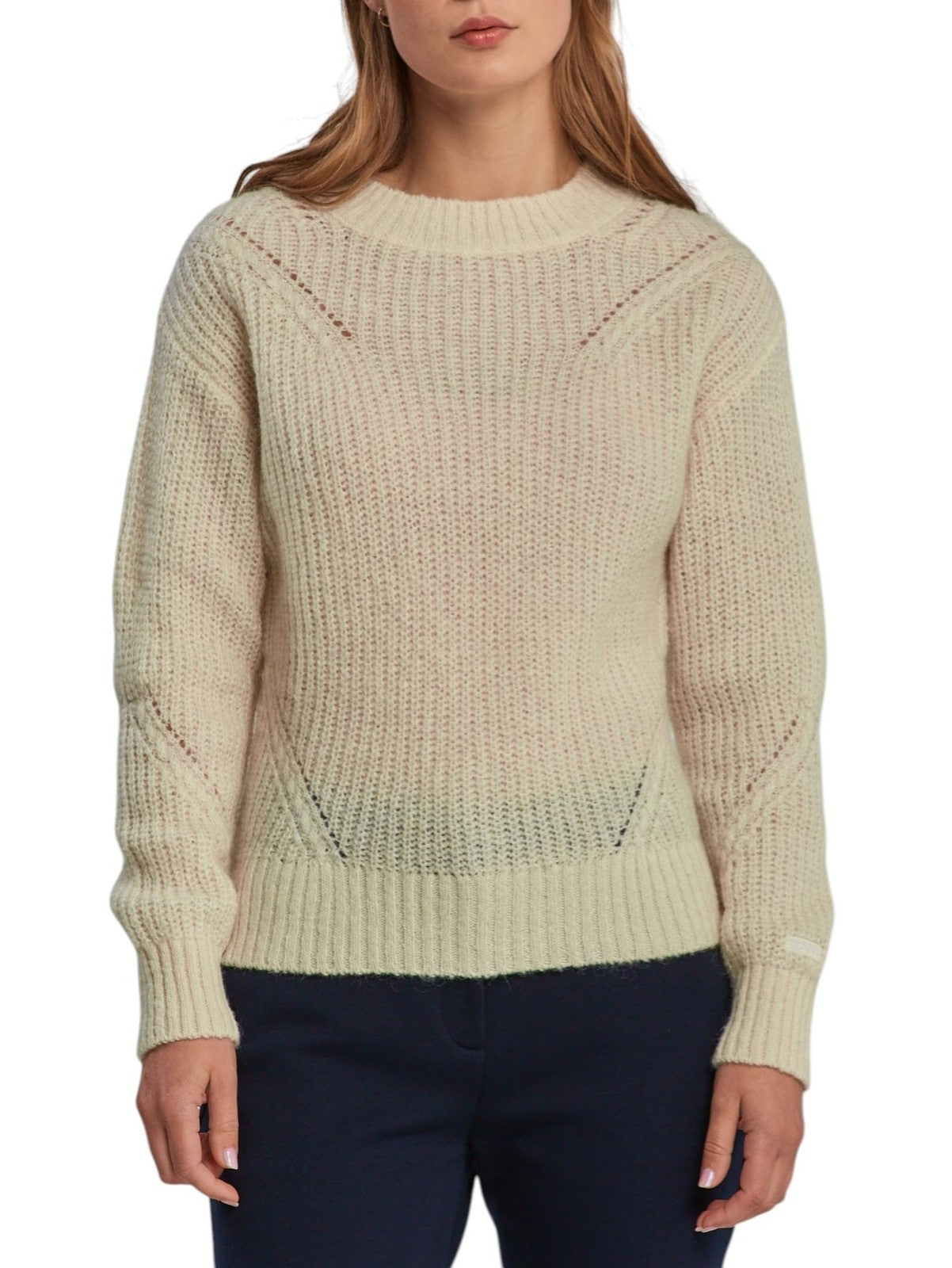 GANT Mohair Detail C-Neck Women Jumper L Off White Wool Blend Knitted Pullover