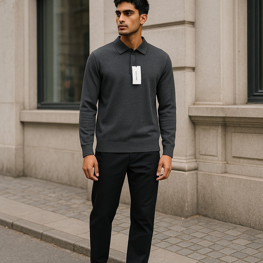 CALVIN KLEIN Merino Polo vyriškas megztinis M pilkas melanžas vilnonis megztinis RRP 179 € 