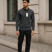 CALVIN KLEIN Merino Polo vyriškas megztinis M pilkas melanžas vilnonis megztinis RRP 179 € 
