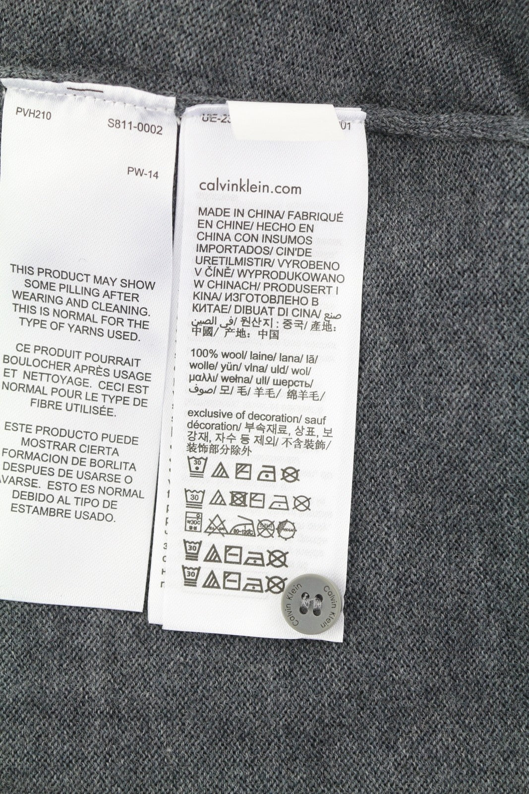 CALVIN KLEIN Merino Polo vyriškas megztinis M pilkas melanžas vilnonis megztinis RRP 179 € 