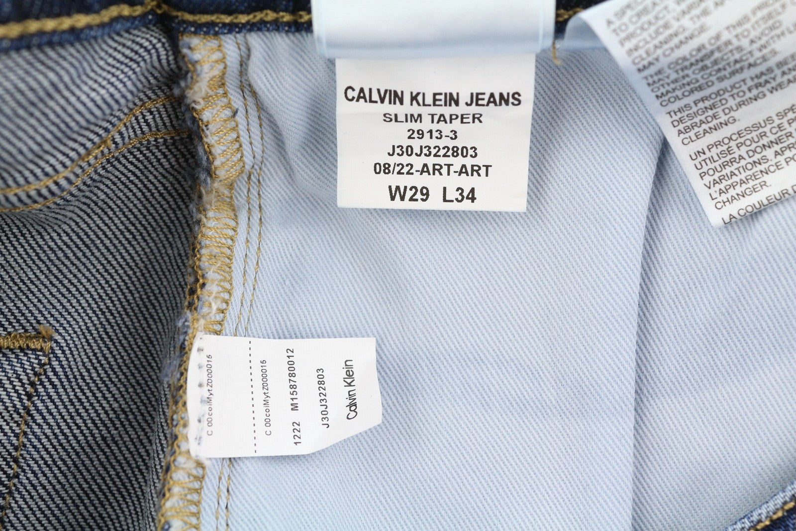 CALVIN KLEIN Slim Taper vyriški džinsai W29/L34 mėlyni, išblukę, plėšyti. 