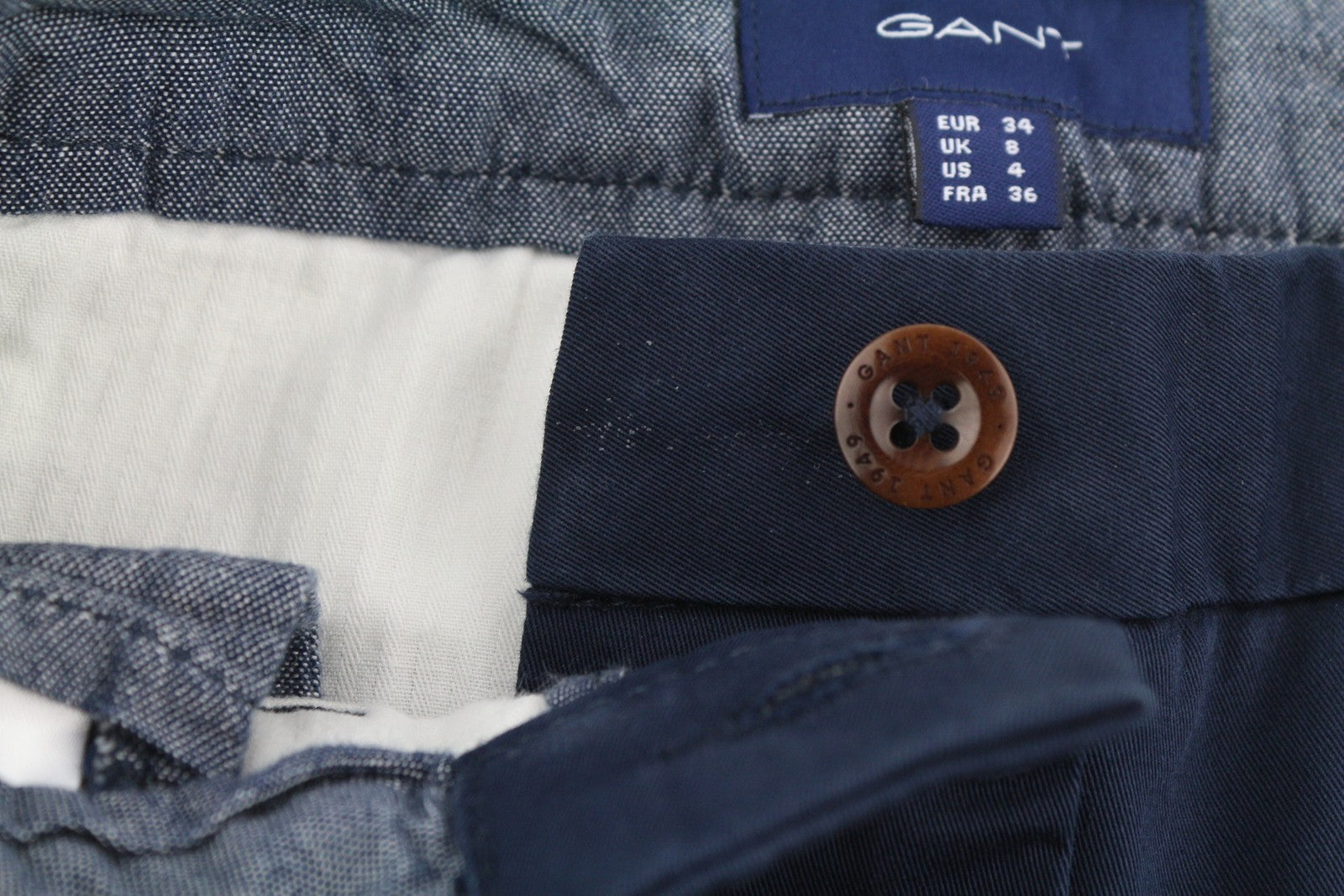 GANT Slim Classic Chino moteriškos kelnės EU34 tamsiai mėlynos, plonos, su užtrauktuku, laisvalaikio stiliaus 