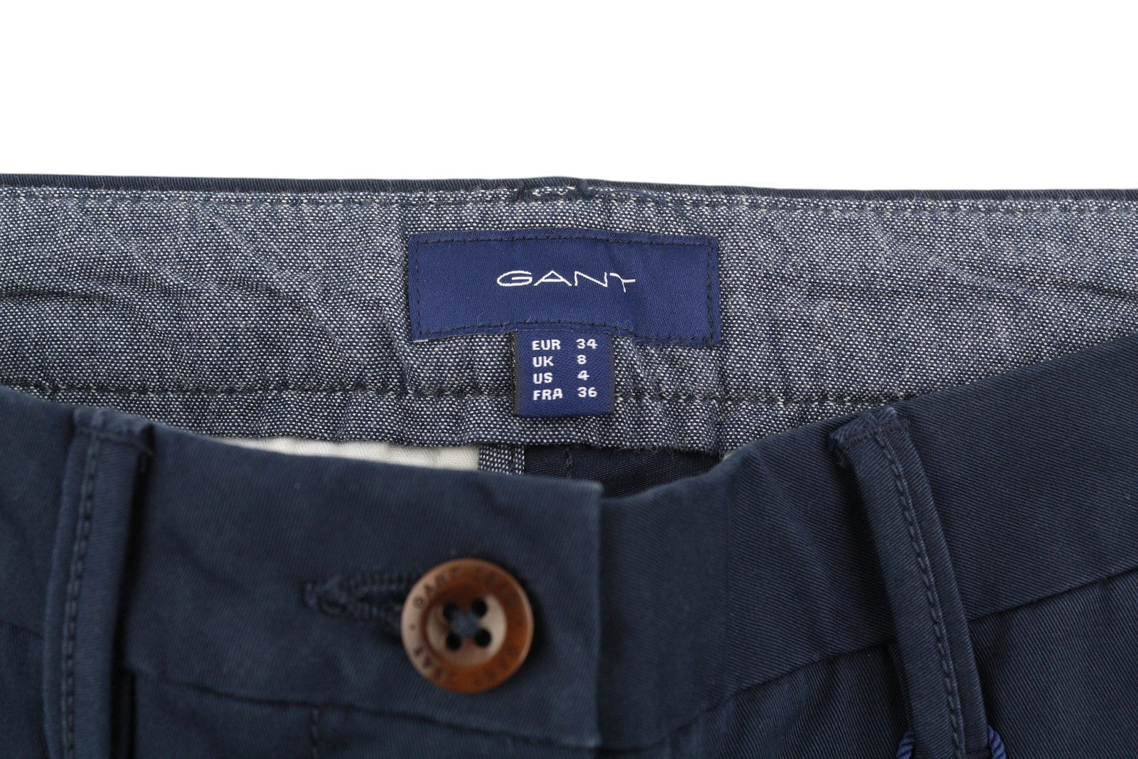 GANT Slim Classic Chino moteriškos kelnės EU34 tamsiai mėlynos, plonos, su užtrauktuku, laisvalaikio stiliaus 