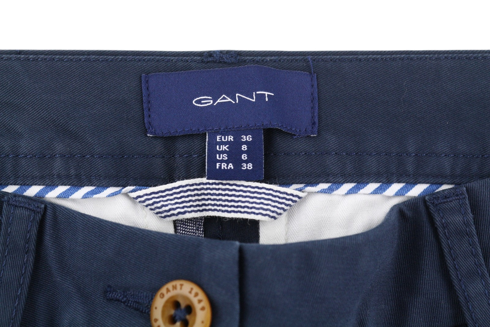 GANT Chino Capri moteriškos kelnės, 36 dydžio, mėlynos, iki kulkšnies, su užtrauktuku ir kišenėmis, laisvalaikio stiliaus. 