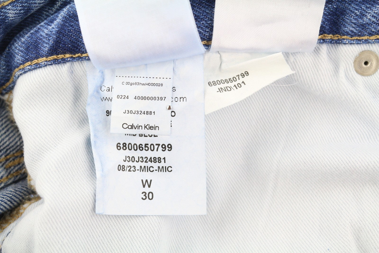 CALVIN KLEIN 90-ųjų laisvi krovininiai vyriški džinsai W30 mėlyni džinsai su užtrauktuku, laisvalaikio stiliumi 