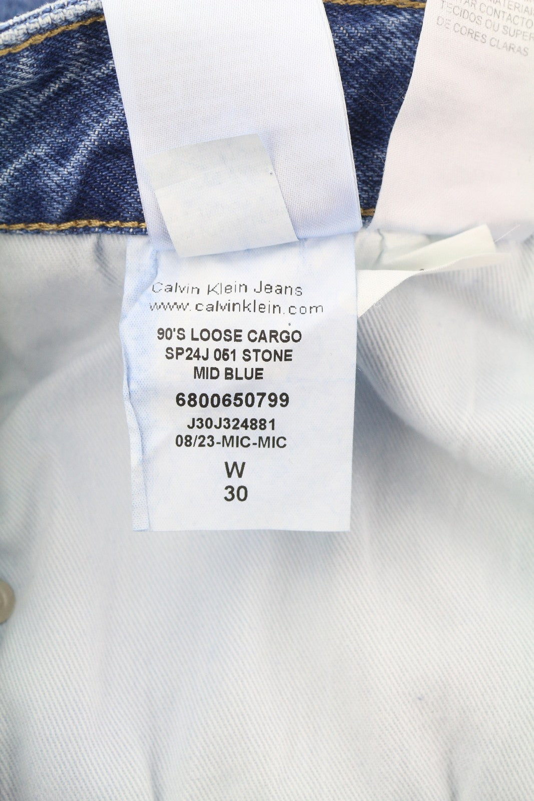 CALVIN KLEIN 90-ųjų laisvi krovininiai vyriški džinsai W30 mėlyni džinsai su užtrauktuku, laisvalaikio stiliumi 